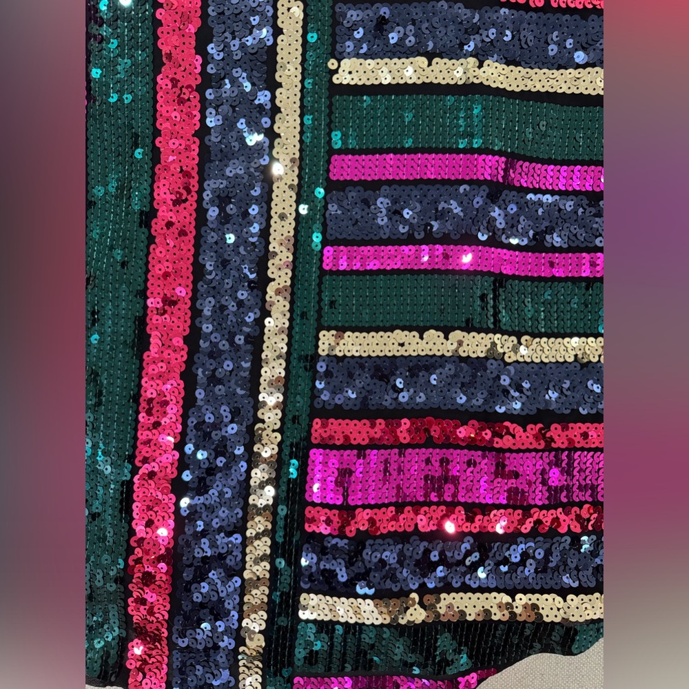 Express Stripe Color Block Sequin Top - image 3